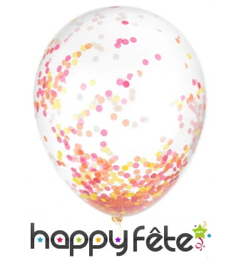 6 Ballons transparents avec confettis phospho