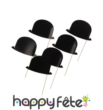 6 photobooth Chapeaux melons noirs