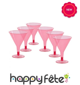 6 Verres à cocktails rose sur pied