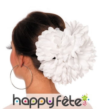 Grosse fleur blanche pour cheveux sur barette