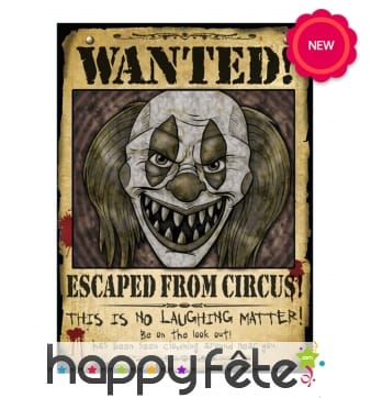 Affiche clown tueur Wanted de 30 x 40 cm