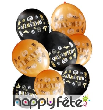 Assortiment de 8 ballons orange et noir halloween