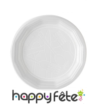 Assiettes plates blanches en plastique de 20cm