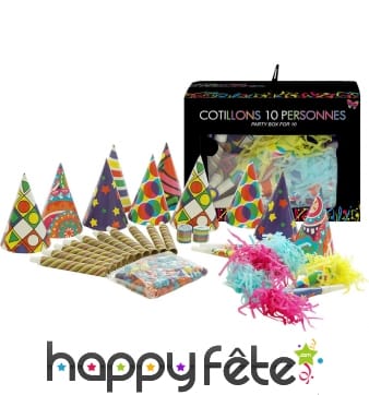 Boite de cotillons multicolores pour 10 personnes