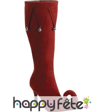 Bottes d'elfe rouge en velours avec grelots