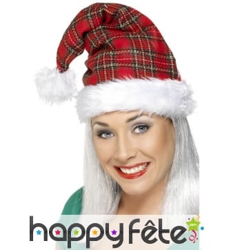 Bonnet de noel tartan rouge