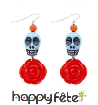 Boucles d'oreille Dia de los muerto avec roses