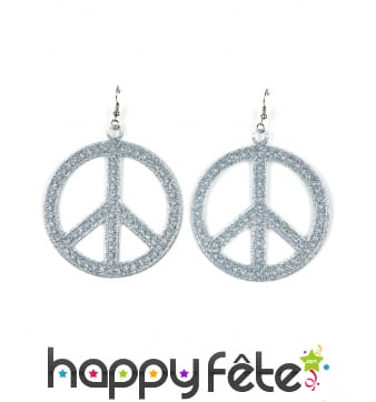 Boucles d oreilles peace and love argentées 7cm