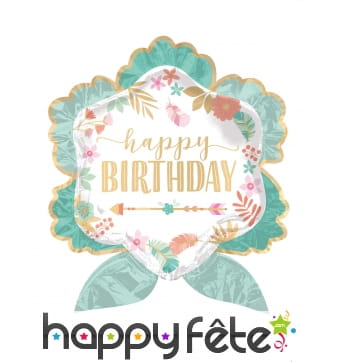 Ballon happy birthday en forme de fleur 63 x 68 cm