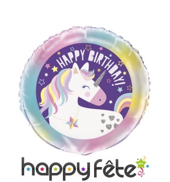 Ballon licorne multicolore happy birthday, 45 cm