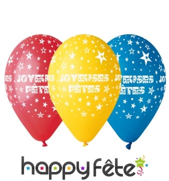 Ballons multicolores "joyeuses fêtes"