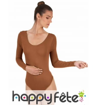 Body marron pour femme, longues manches