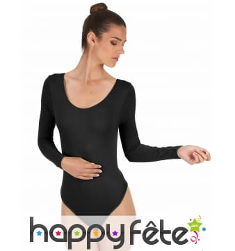 Body noir avec longues manches, pour femme