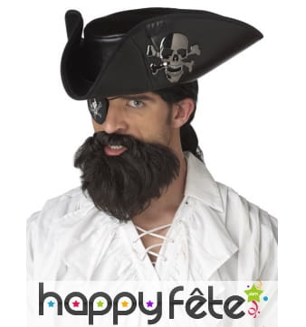 Barbe noire de pirate avec moustache pour adulte