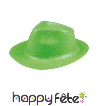 Borsalino pailleté vert fluo pour adulte