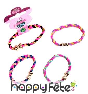 Bracelet tressé coloré fermeture noeud papillon