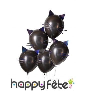 Ballons tête de chat noirs, 30cm