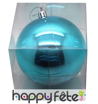 Boule turquoise de noel, brillante. 10 cm