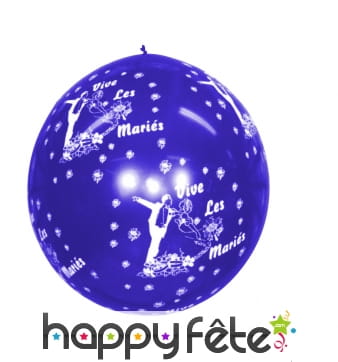 Ballon "vive les mariés" géant bleu/blanc