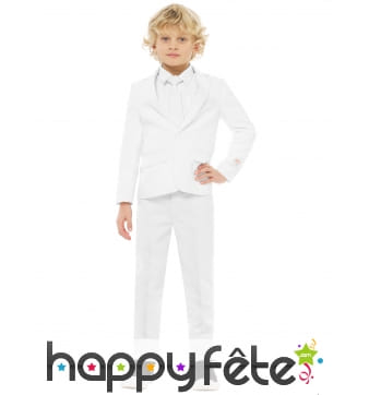 Costume 3 pièces classique blanc uni pour enfant