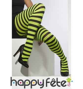 Collants adulte rayés vert fluo