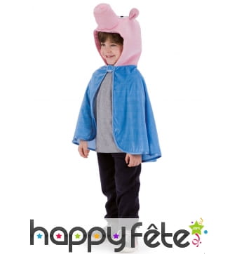 Cape bleue avec tête de cochon, pour enfant