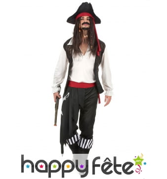 Costume blanc et noir de pirate pour adulte