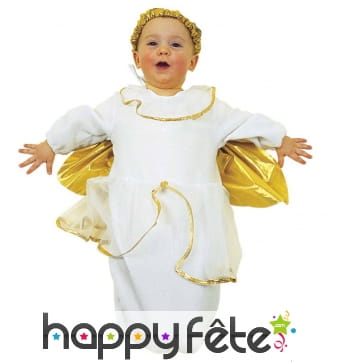 Costume de bébé ange blanc ailes dorées