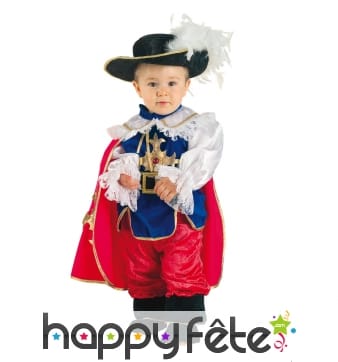 Costume de bébé mousquetaire bleu et rouge