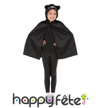 Cape de chat noir avec capuche, pour enfant