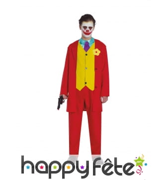 Costume de clown tueur pour ado, rouge et jaune