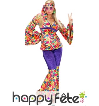 Costume de femme hippie sexy en velours à poids