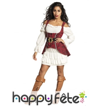 Costume de femme pirate rouge et blanc