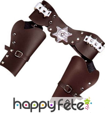 Ceinture double holster marron de cowboy adulte