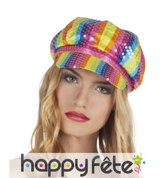 Casquette disco multicolore avec sequins