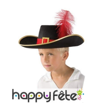 Chapeau de mousquetaire noir et rouge pour enfant