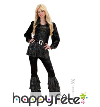 Chemise disco noire paillettes + ceinture