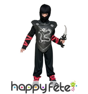 Costume de ninja noir plastron dragon, enfant