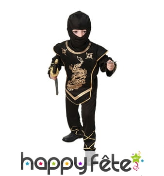 Combinaison de petit ninja noir imprimés dorés