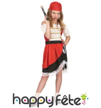 Costume de petite piratesse avec dentelle blanche