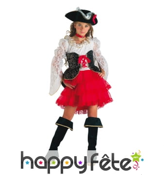 Costume de petite piratesse rouge haut en dentelle