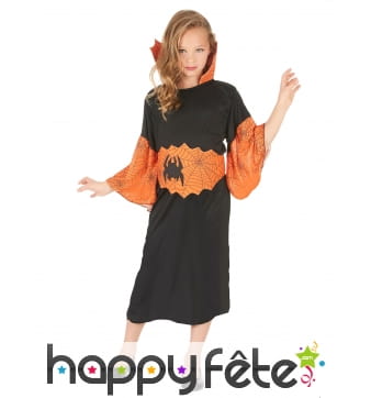 Costume de petite sorcière araignée noir orange