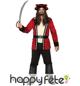 Costume de pirate rouge et noir avec crânes, homme