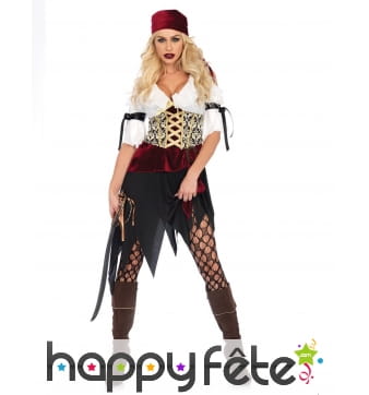 Costume de piratesse rouge velours et blanc