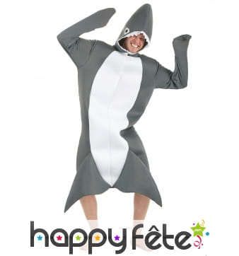 Costume de requin gris et blanc pour adulte