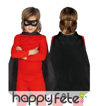 Cape de super héros satinée noire pour enfant 55cm