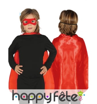 Cape de super héros satinée rouge pour enfant 55cm