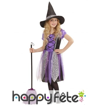 Costume de sorcière violette étoilée pour enfant