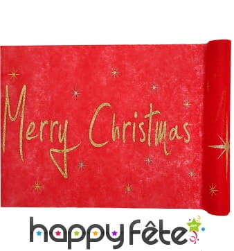 Chemin de table Merry Christmas rouge