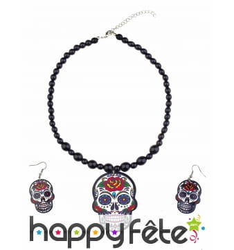 Collier et boucles d'oreilles Dia de los muertos